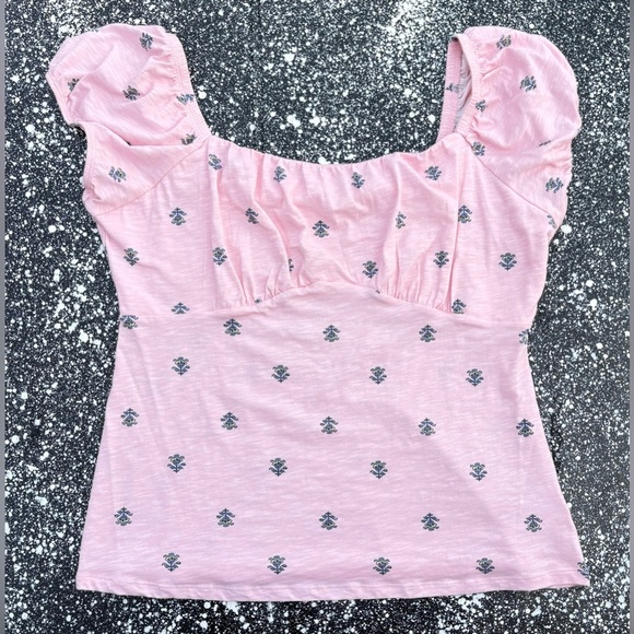 Vintage by Torrid Super Soft Slub Scoop Neck Bust Fitted Top Floral Pink Size 1 - Picture 1 of 3